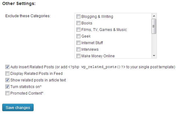 WordPress Related Posts Settings