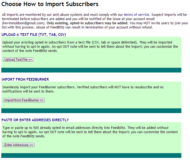 Choose How to Import Subscribers