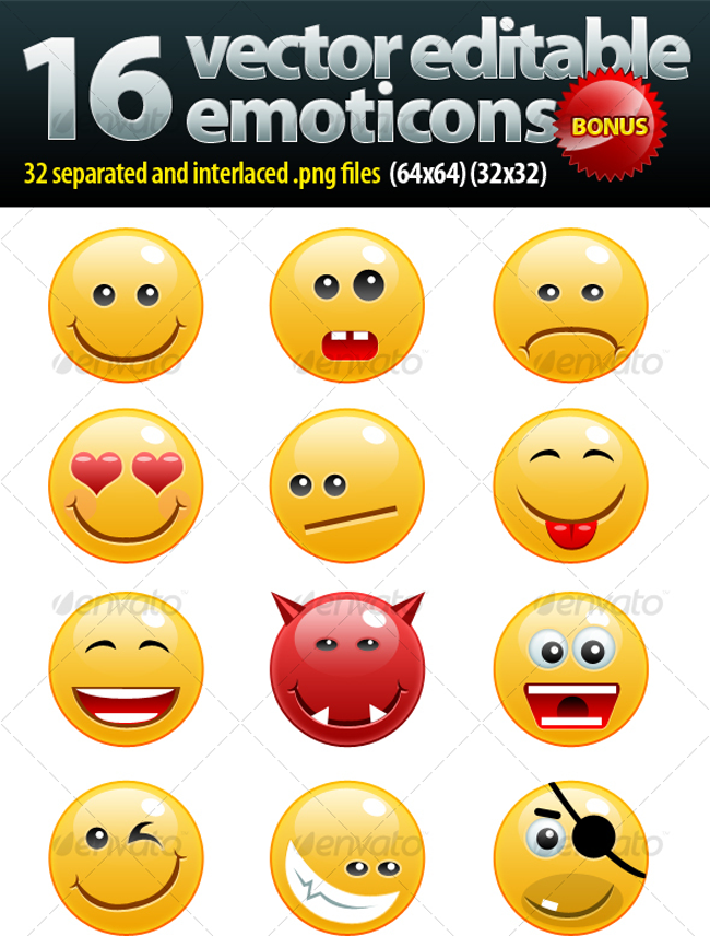 16 non rasterized emoticons pack + bonus