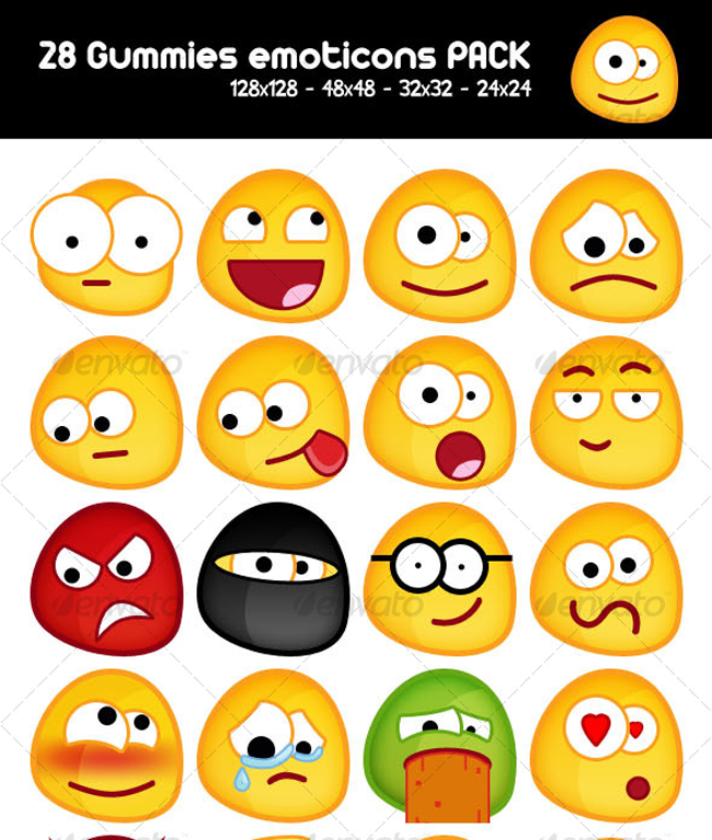 28 Gummy emoticons PACK
