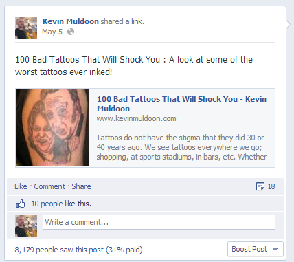 Bad Tattoo Post on Kevin Muldoon Fan Page