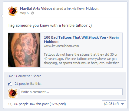Bad Tattoo Post on Martial Arts Videos Fan Page