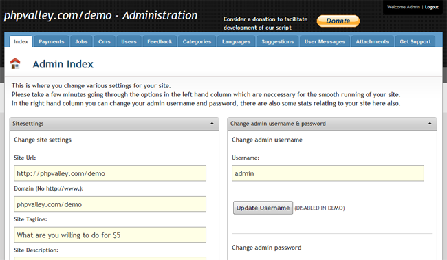 PHPValley Micro Jobs Site Script Admin Area