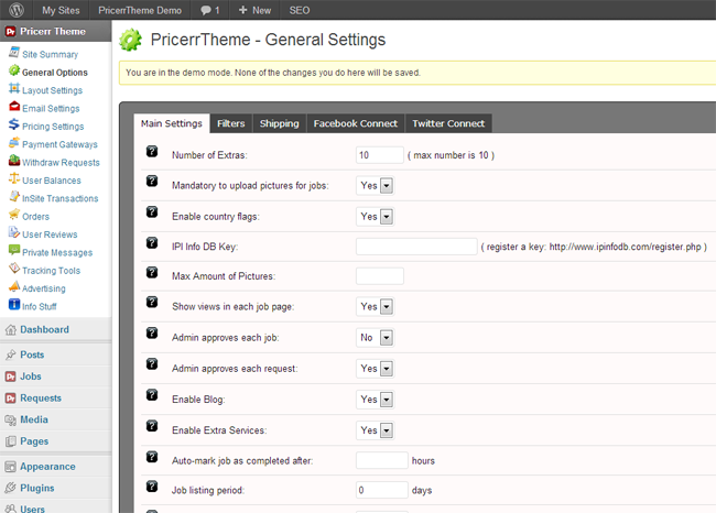 Pricerr Theme Admin Area