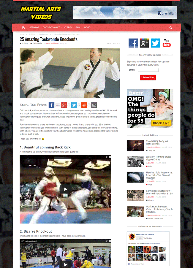 New Martial Arts Videos Article Page