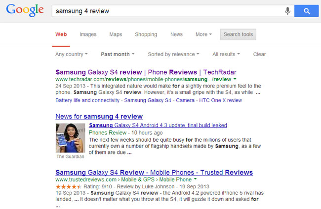 Samsung S4 Review Search engine Results