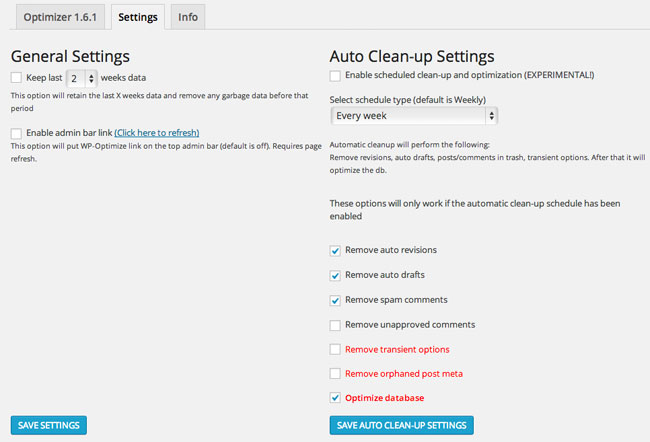WP Optimize General Settings