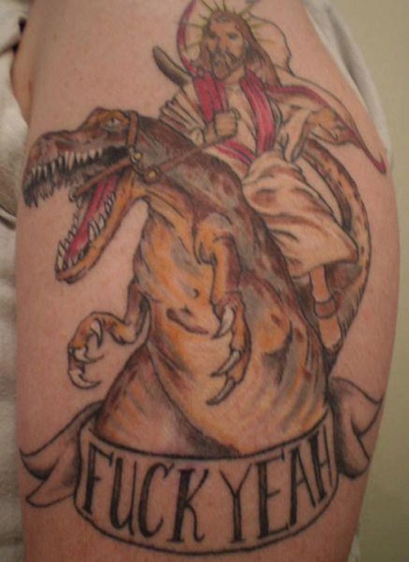 T-Rex and Super Jesus Tattoo
