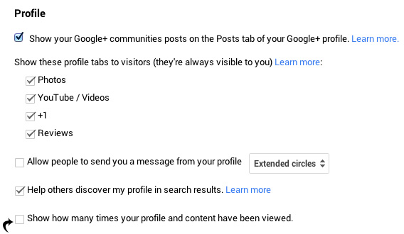 Disable the Checkbox for "Show how many times your profile and content have been viewed."
