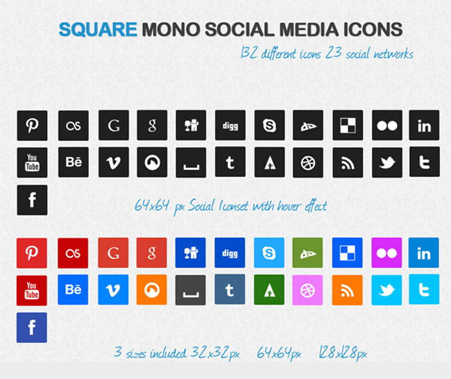 Square Mono Social Media Icons