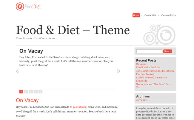 Food&Diet Free Wordpress Theme