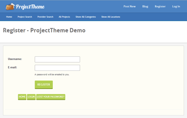 Project Theme Registration Screen