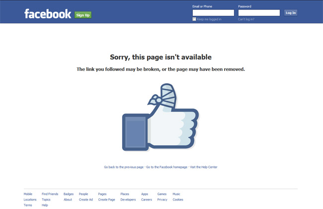  Facebook Error Page