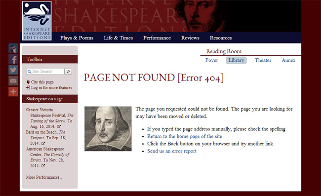 Internet Shakespeare Editions Error Page