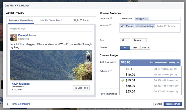 Facebook Example Cost for the Philippines