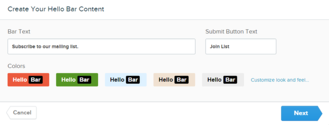 Hello Bar Email Customize