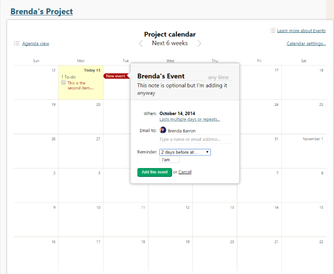 Basecamp events viewed within calendar