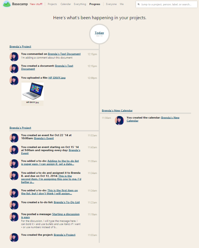 Basecamp progress timeline