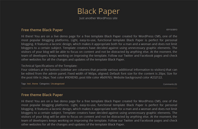 Black Paper Free WordPress Theme