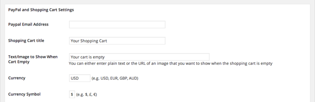 PayPal and Shopping Cart Settings