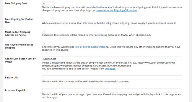 PayPal and Shopping Cart Settings