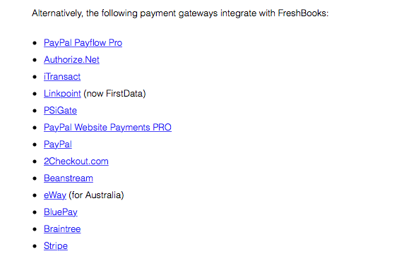 FreshBook Payment Gateways