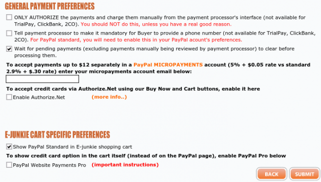 General Payment Preferences