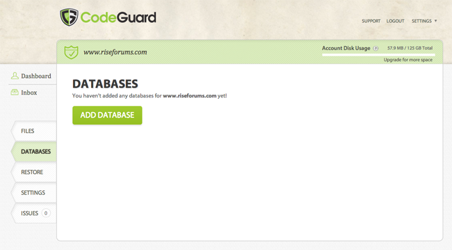 Add a Database to CodeGuard
