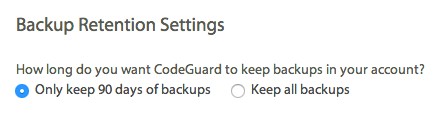 Backup Retention Settings