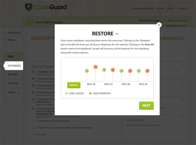 CodeGuard Restore Process