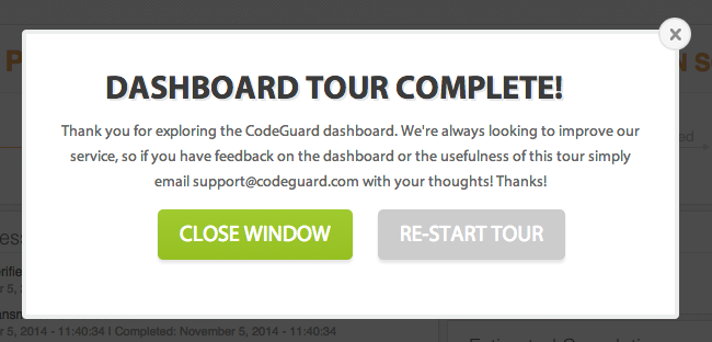 CodeGuard Dashboard Tour Completed