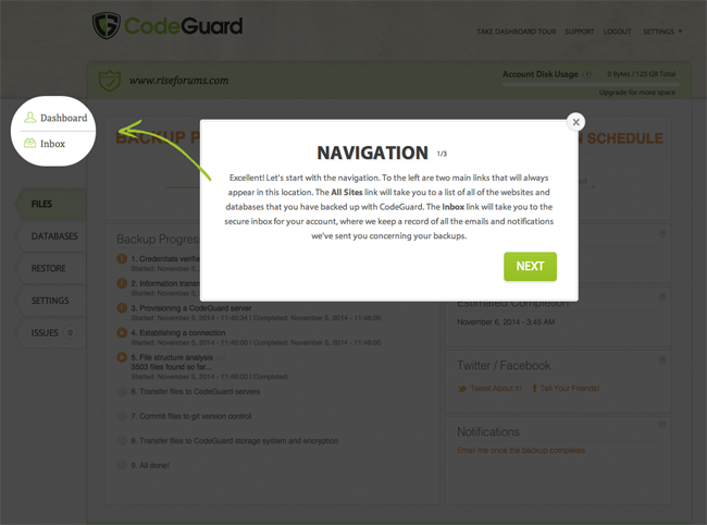 CodeGuard Navigation Links