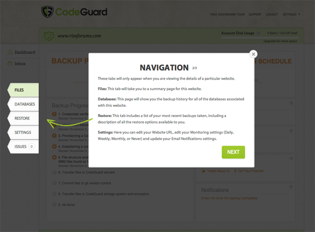 CodeGuard Navigation Links