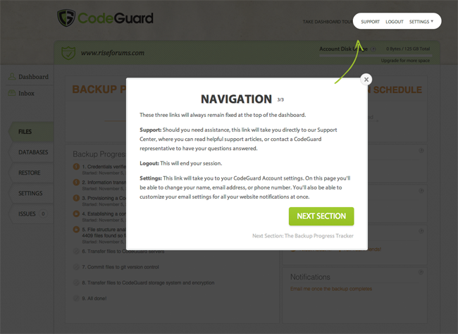 CodeGuard Navigation Links