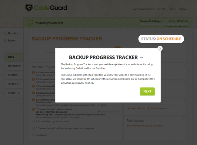 CodeGuard Backup Progress Tracker