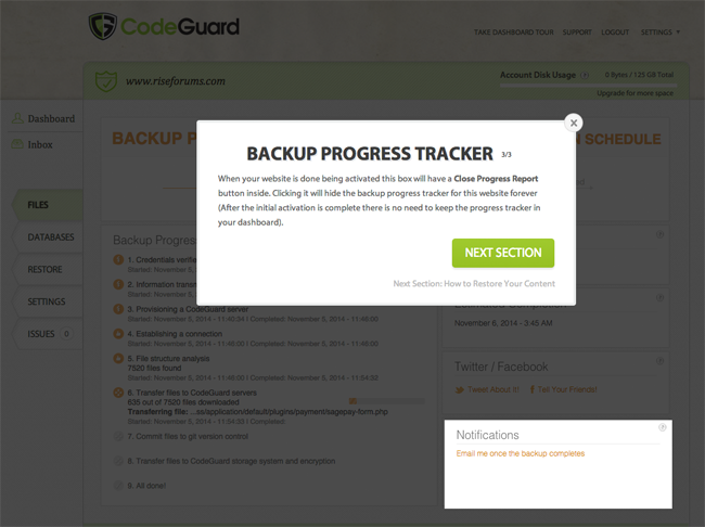 CodeGuard Backup Progress Tracker