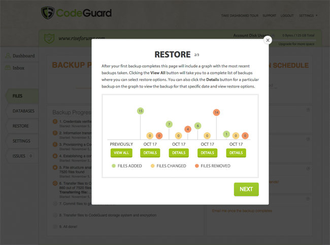 CodeGuard Restore Process