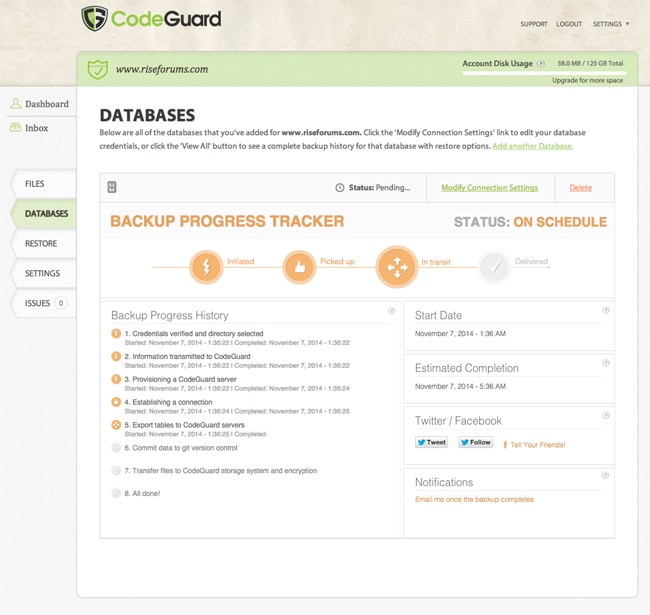 Database Backup Progress Tracker