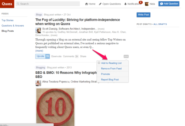 Quora: Add to Reading List