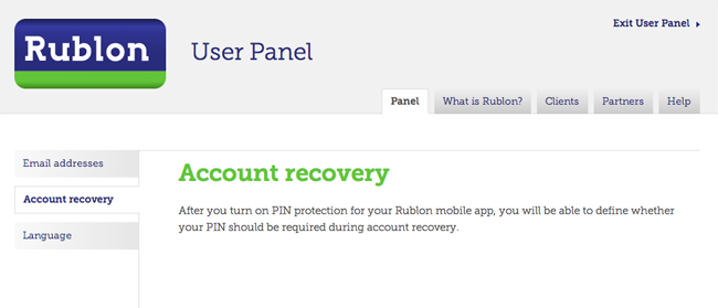 Account Recovery Using Rublon