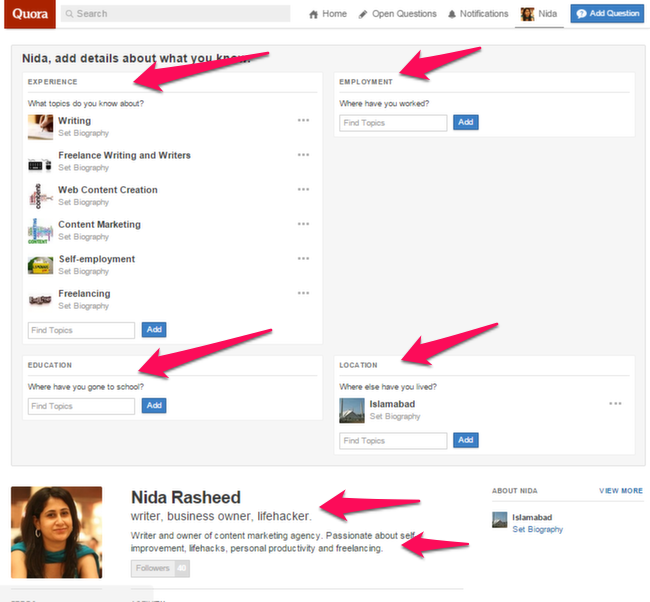Quora: Profile