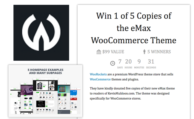 Win 1 of 5 Copies of the eMax WooCommerce Theme