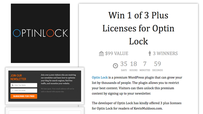 Win 1 of 3 Plus Licenses for Optin Lock