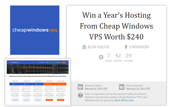 Win a Year's Hosting From Cheap Windows VPS Worth $240