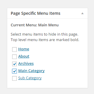 Page Specific Menu Items
