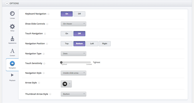 SlideDeck Options Navigation