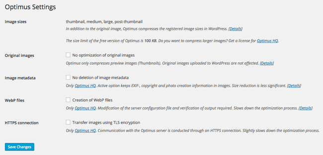 Optimus Settings Page for Free Version