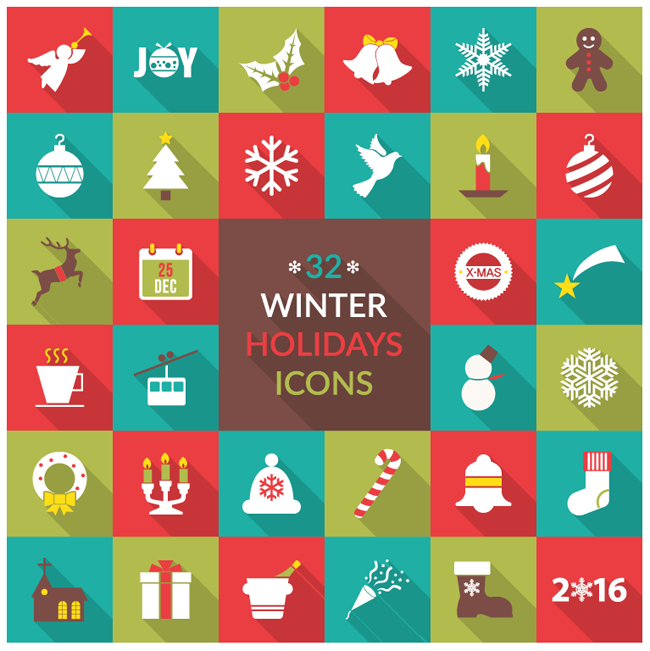Flat Winter Holiday Icons
