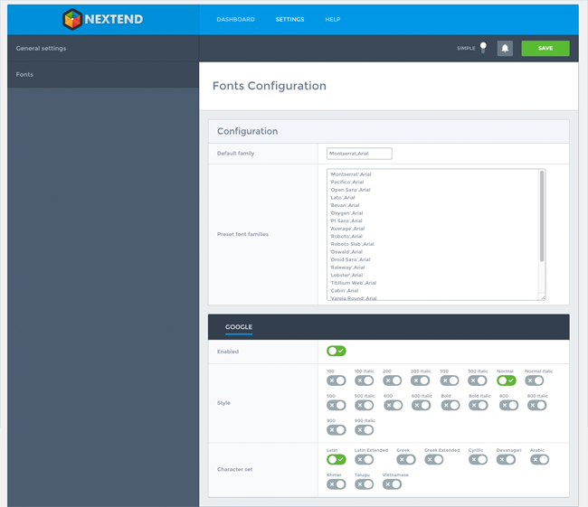 Nextend Fonts Configuration
