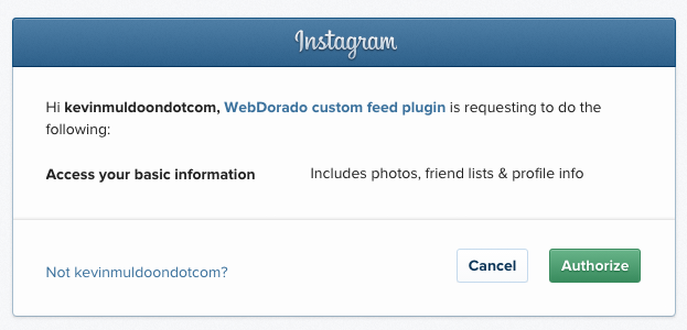 Authorise Instagram